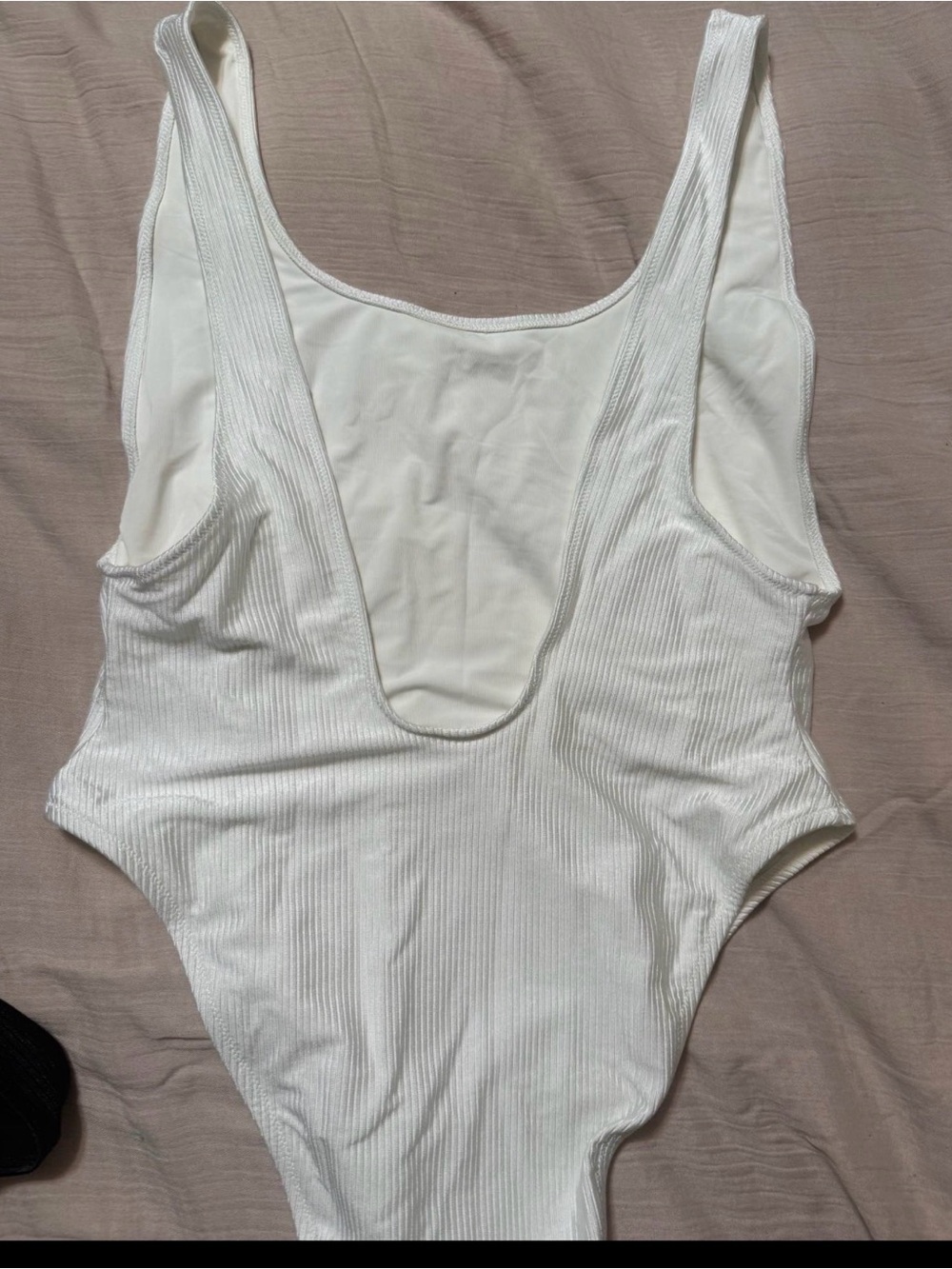 aerie White Ribbed Scoop One-Piece Swimsuit